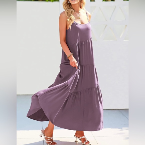 NWT Spaghetti Strap Asymmetric Tiered Maxi Dress Size Large - Picture 2 of 5